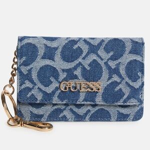 NWT Guess Nyra Denim Logo Keychain Card Case